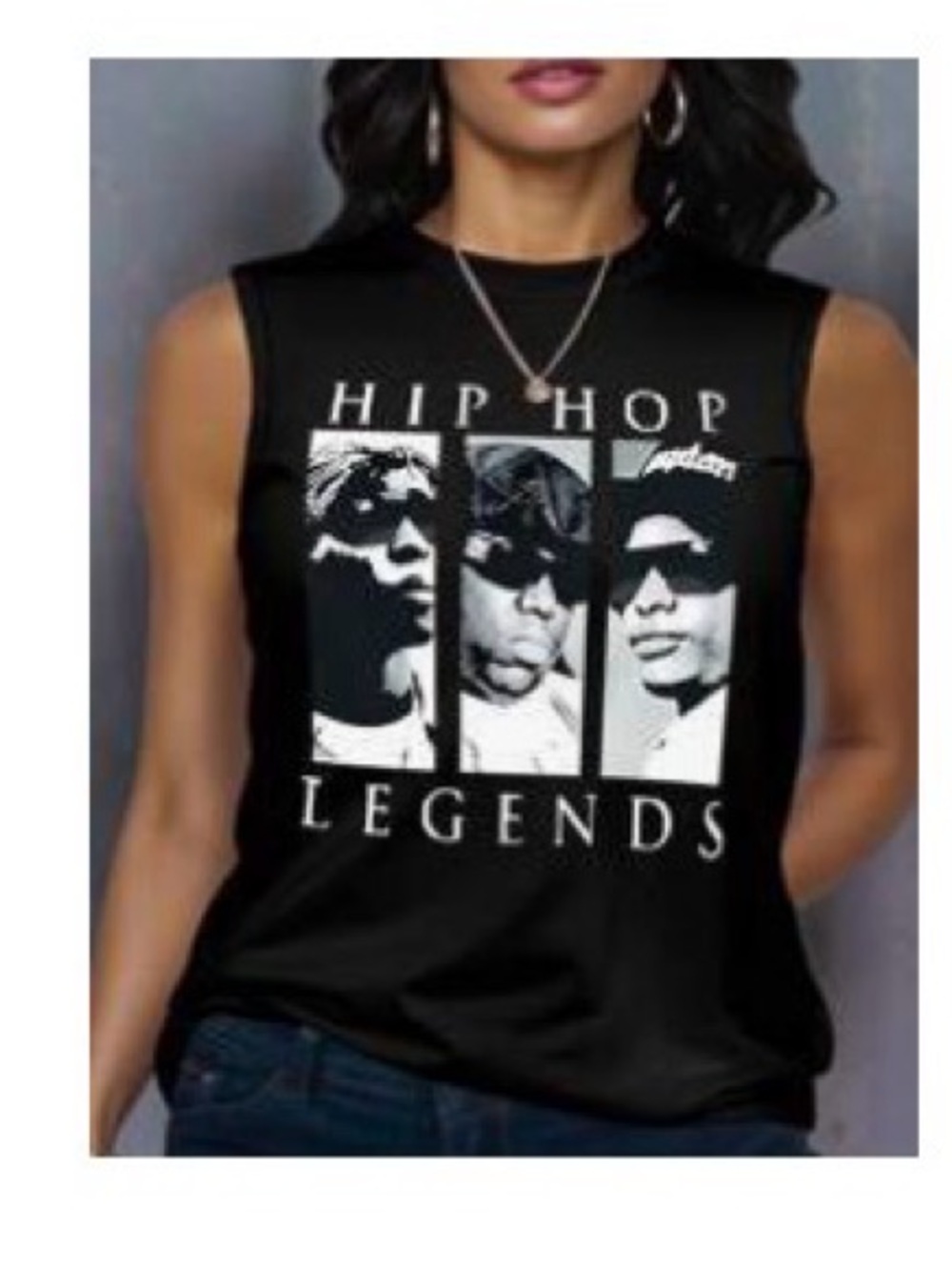 SHEIN Black Tank Top with Gold Tupac Graphic
